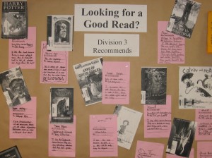 Our librarian helps to promote literacy by asking students from each division to recommend their favourite books for others to enjoy.