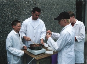 Andrew (left) and my chili cook-off team. Spring, 2001.
