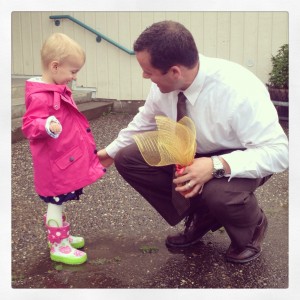 Sharing a moment with Lilee-Jean as her principal after her first day of kindergarten. (photo by Andrew Putt)